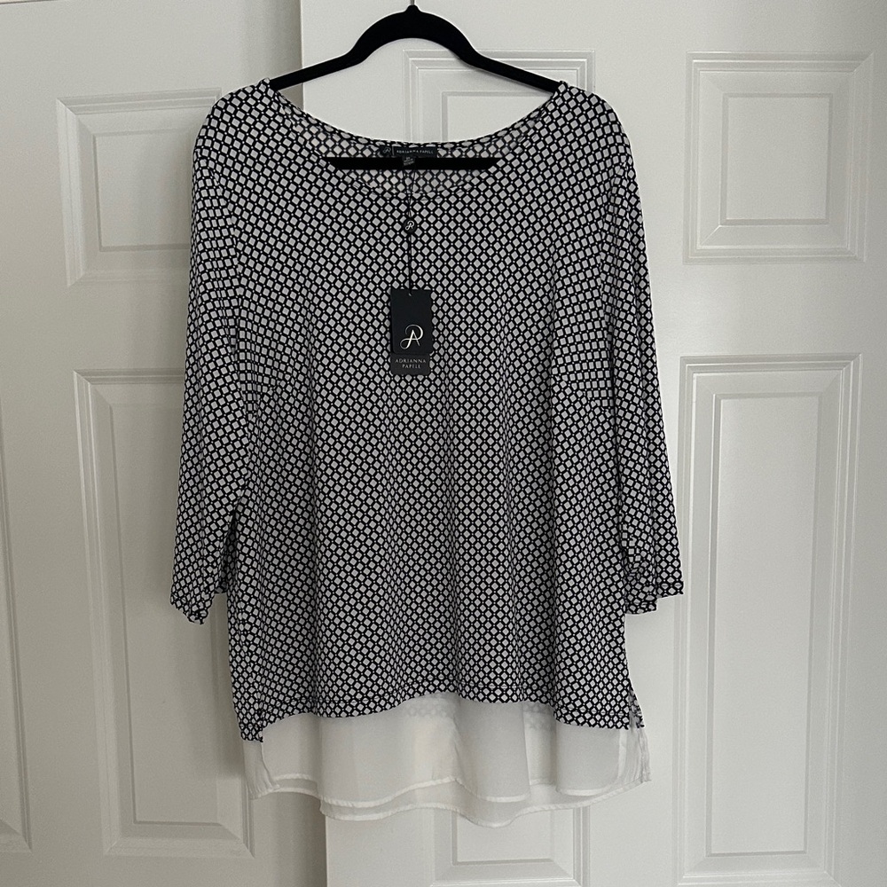Adrianna Papell Black and White Patterned Blouse